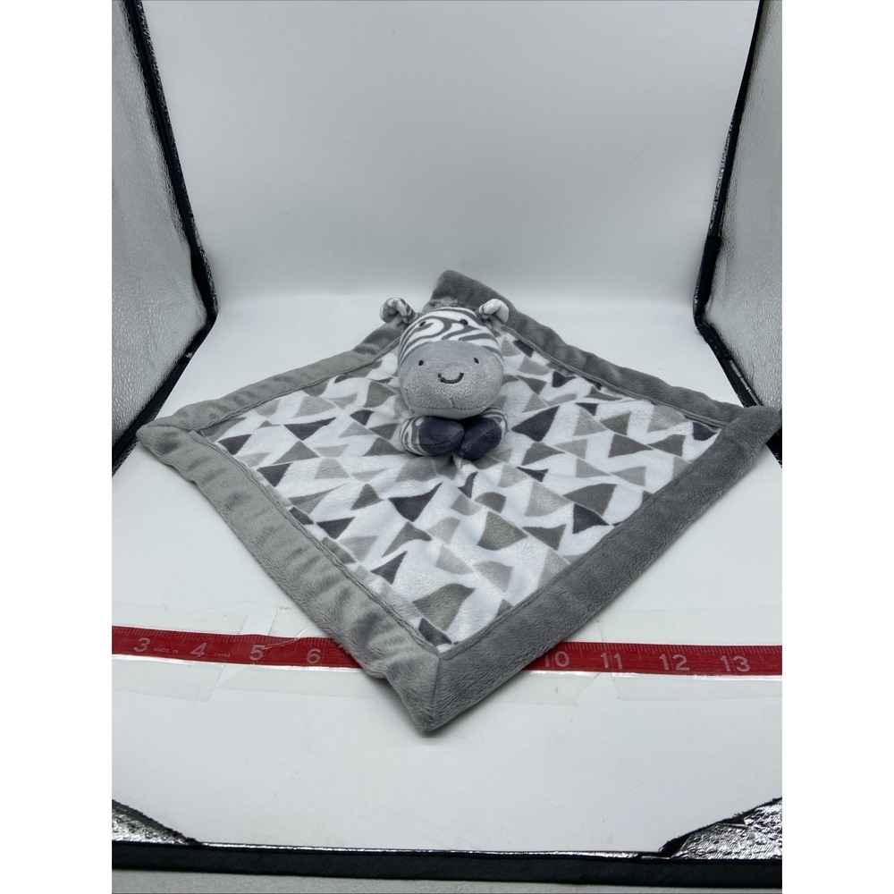 Lullaby Lane Zebra Baby Security Blanket Lovey Gray White Geometric Triangles